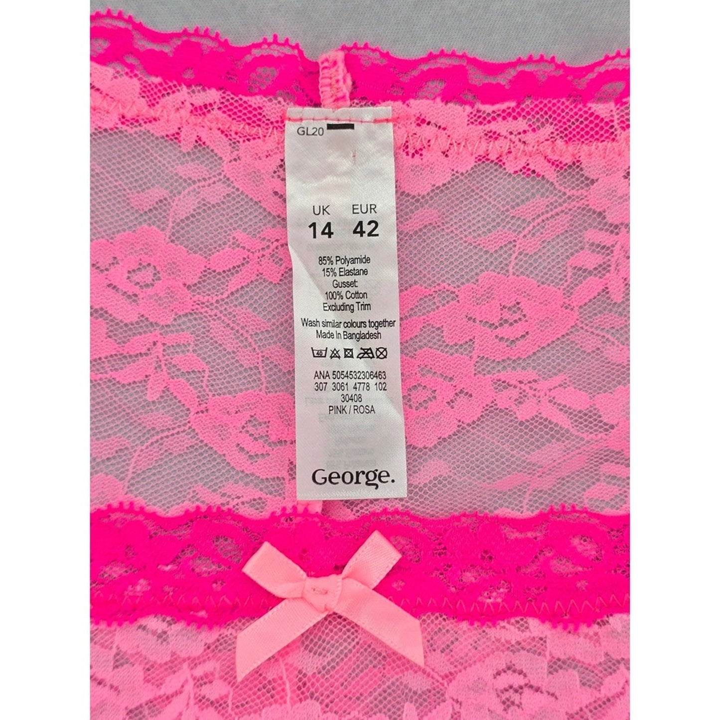 Pink Lace Floral Bow Cute Romantic George Panties Large 14