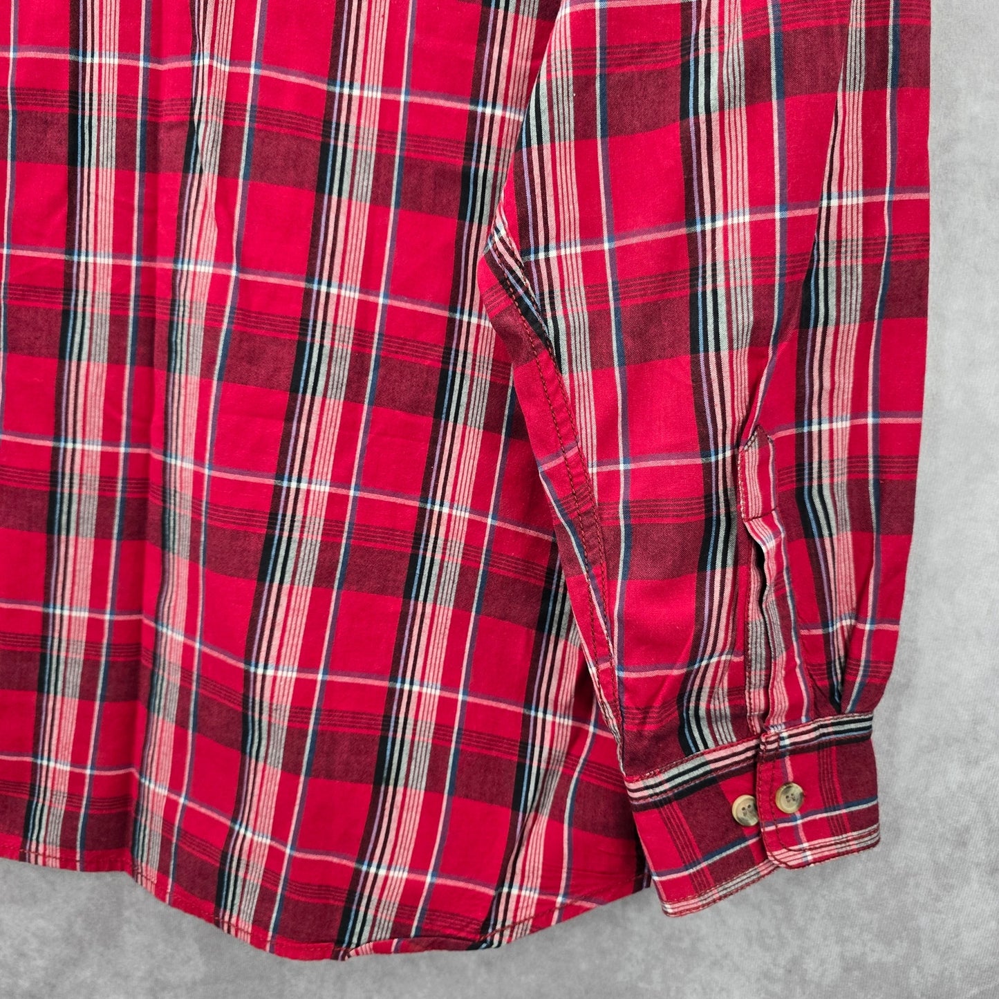 Haggar Red Plaid Mens Button Down Work Casual Long Sleeve Dress Shirt XL