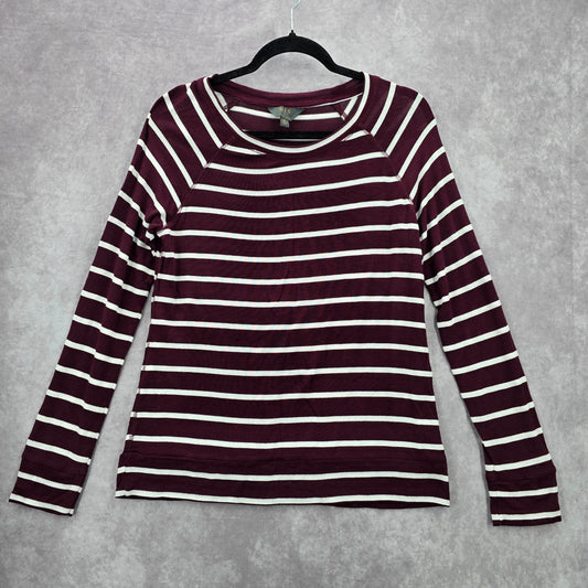 41 Hawthorn Burgundy White Stripe Long Sleeve Classic Blouse Top Medium