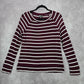 41 Hawthorn Burgundy White Stripe Long Sleeve Classic Blouse Top Medium