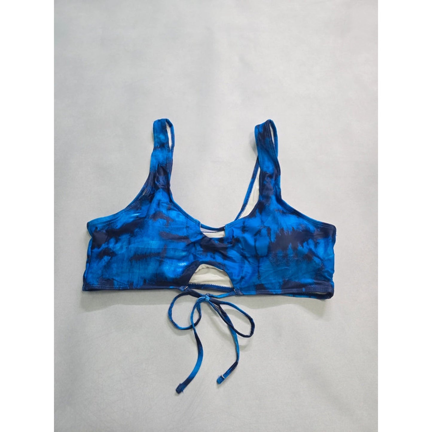 Blue Tie Dye Tie Front Swim Beach Resort Vacation Bikini Top 3XL