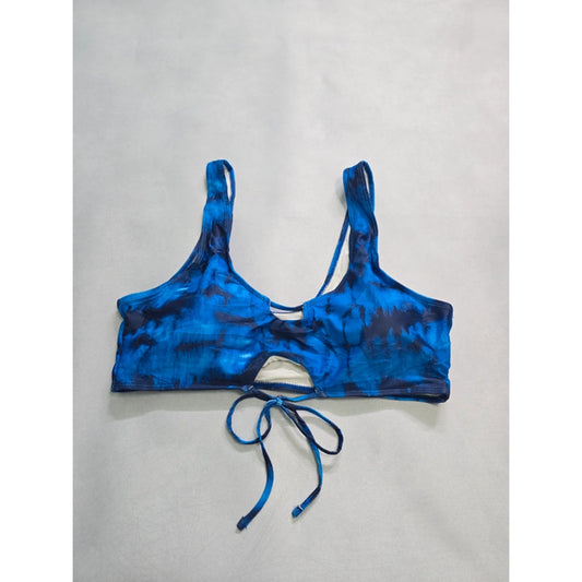 Blue Tie Dye Tie Front Swim Beach Resort Vacation Bikini Top 3XL