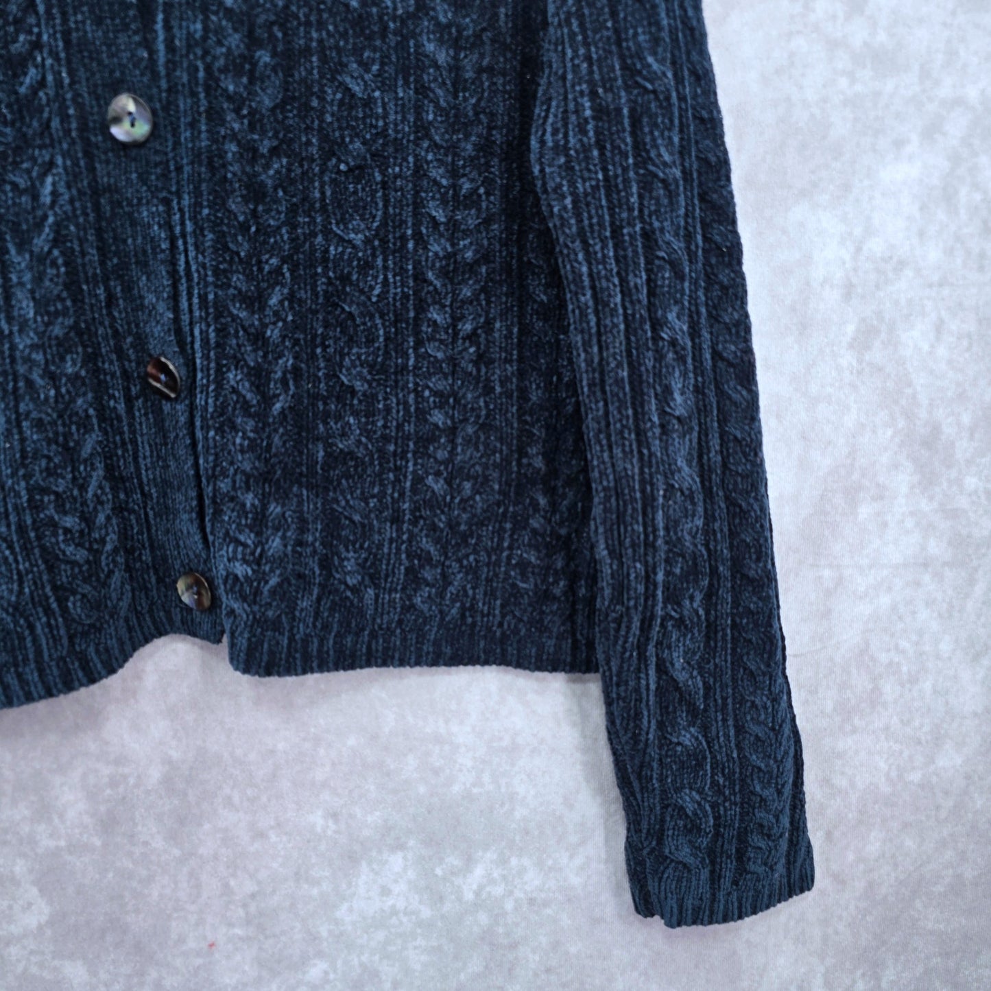 Valerie Stevens Blue Chenille Knit Granny Preppy Cozy Cardigan Sweater Large
