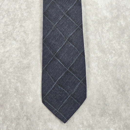 Hugo Boss Blue White Plaid Tartan Executive Wool Viscose Silk Neck Tie Men's