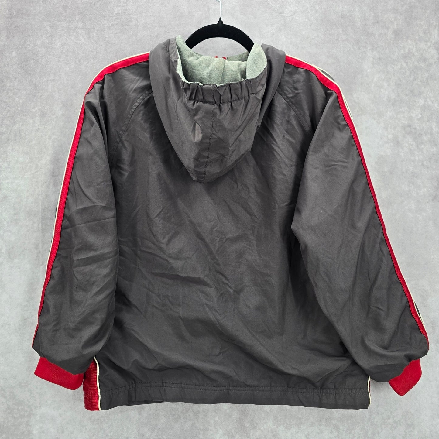 Tek Gear Gray Red Full Zip Hooded Track Windbreaker Jacket Coat Large L 14/16