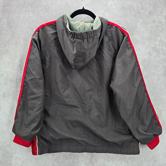 Tek Gear Gray Red Full Zip Hooded Track Windbreaker Jacket Coat Large L 14/16