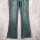 158. XOXO Blue Straight Bootcut Flare Gold Sequin Denim Pants Jeans 7/8