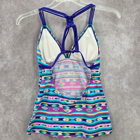 Hula Honey Purple Print Crisscross Padded Swimwear Tankini Tank Top Medium M