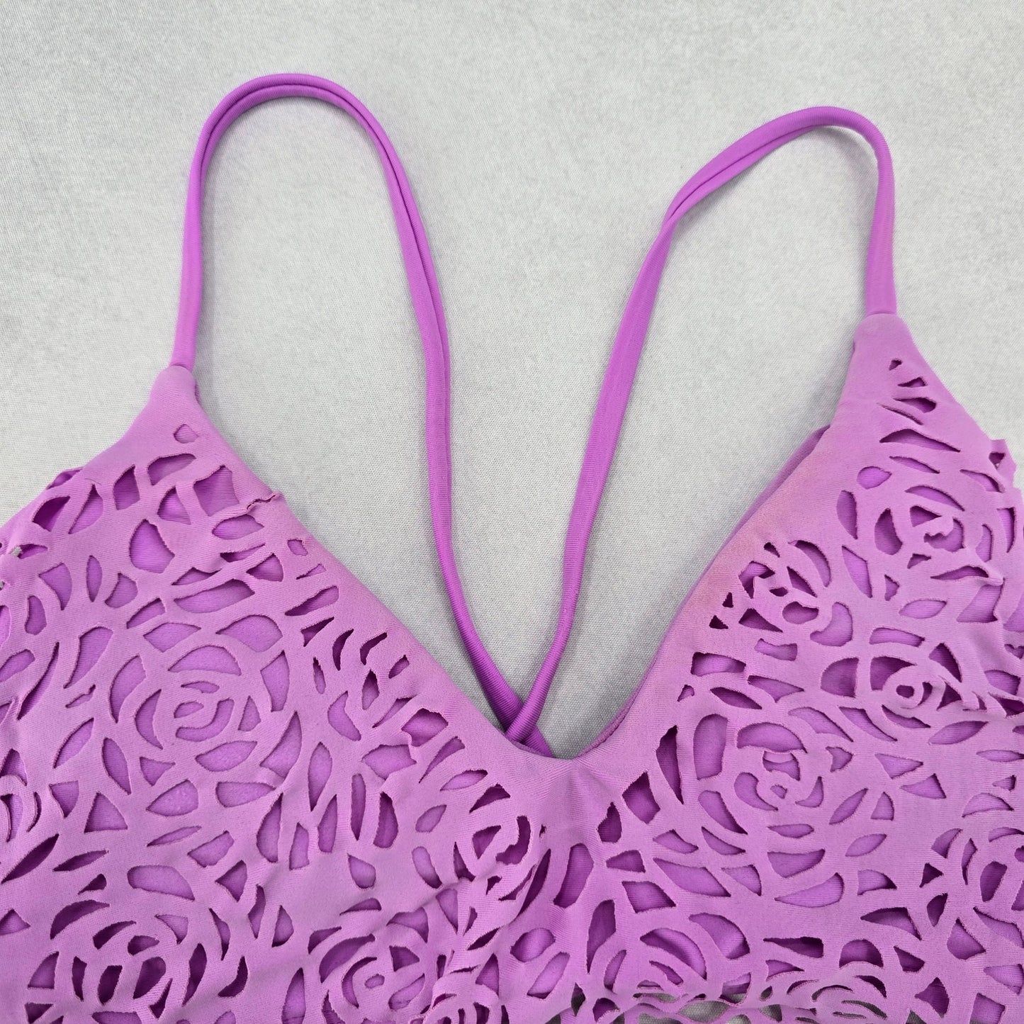 Xhilaration Purple Boho Crisscross Cutout Floral Bikini Bra Swim Top S Small