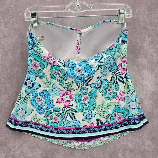 24th & Ocean Blue Floral Tube Padded Swimwear Tankini Tank Top Medium M