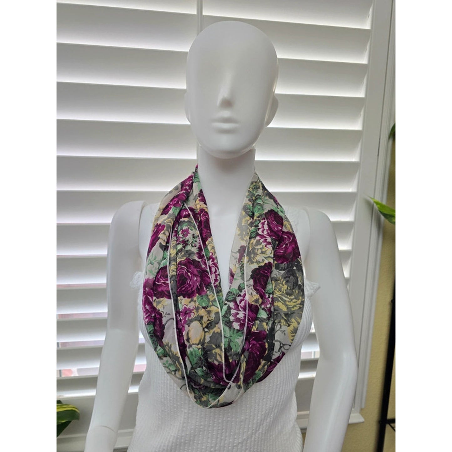 Purple Floral Boho Fairy Cottage Infinity Scarf OSFM