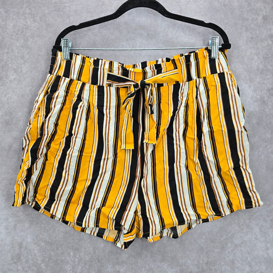 Ambiance Apparel Yellow Stripe Pullon Tie Funky Ruffle Pants Shorts Plus 2X