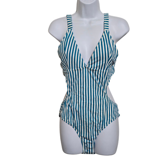 Blue Stripes One Piece Swimsuit Y2K 90s Cutout Beach Resort Vacation Cupshe XL