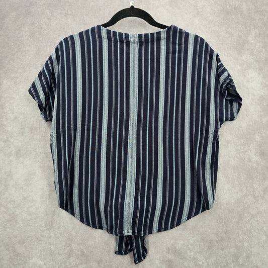 Universal Thread Blue Stripes Tie Front Button Down Top Blouse Size XS
