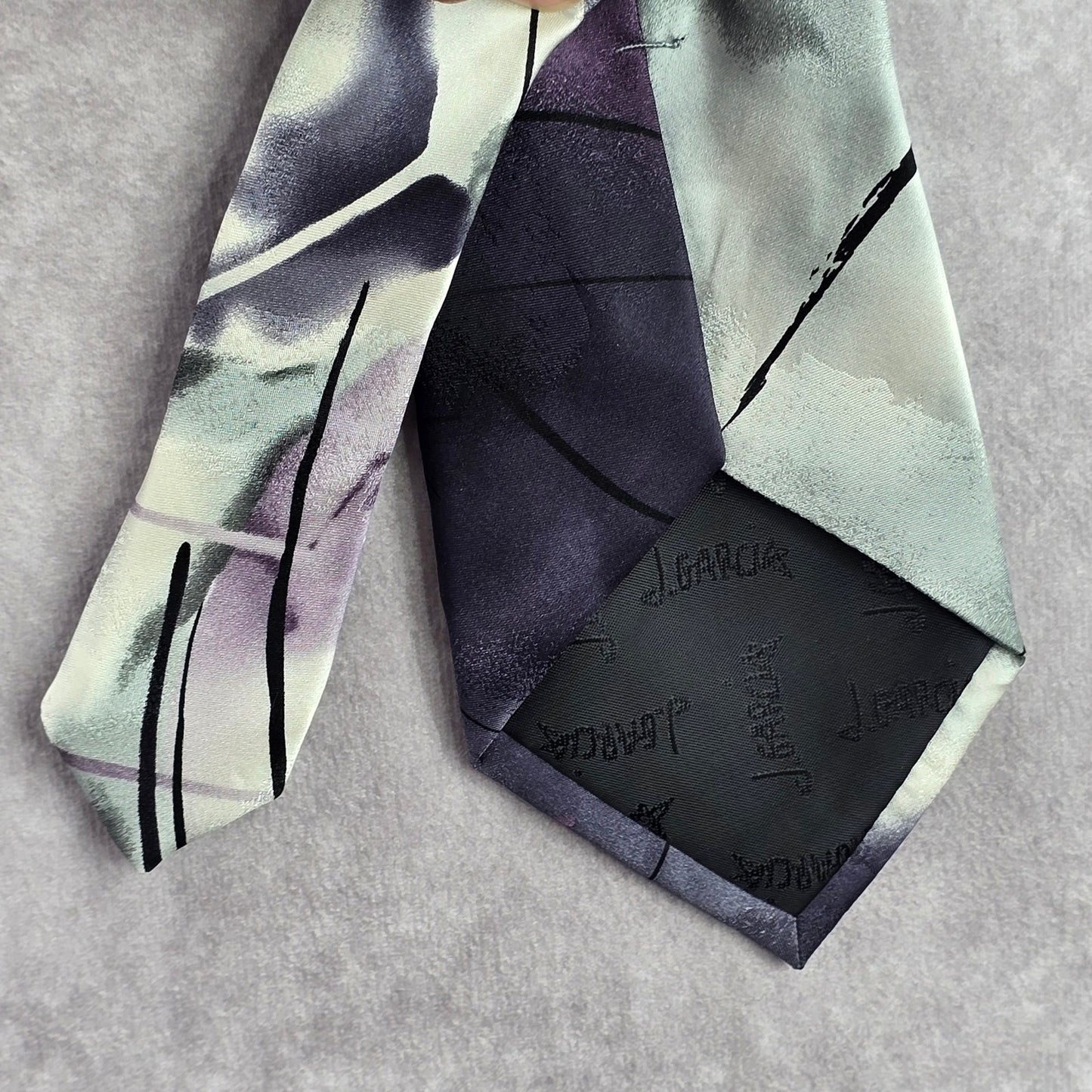 J. Garcia Gray Black Marble Geometric Abstract Silk Neck Tie Men's