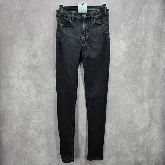 064. American Eagle Black Skinny Denim Stretch Pants Jeans Juniors Girls Size 0R