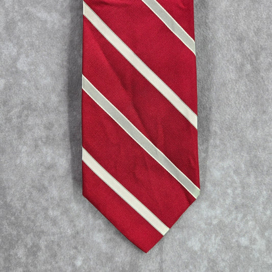 Tommy Hilfiger Red White Blue Stripe Repp Executive 100% Silk Mens Neck Tie