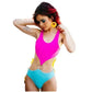 3GN Pink Blue One Piece Cutout Bathing Suit Silver Circle Swimwear Medium