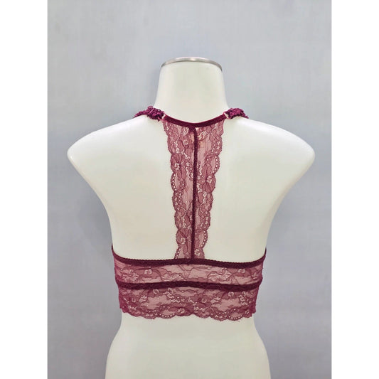 Burgundy Red Rust Lace Floral Dainty Whimsy Romantic Boudoir Bralette Small