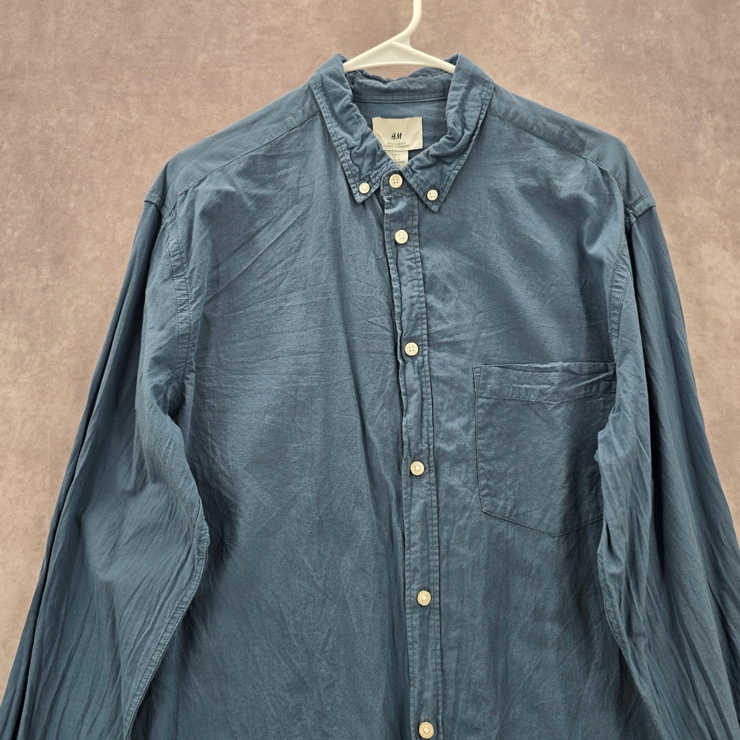 H&M Blue Long Sleeve Button Down Cotton Mens Shirt Large
