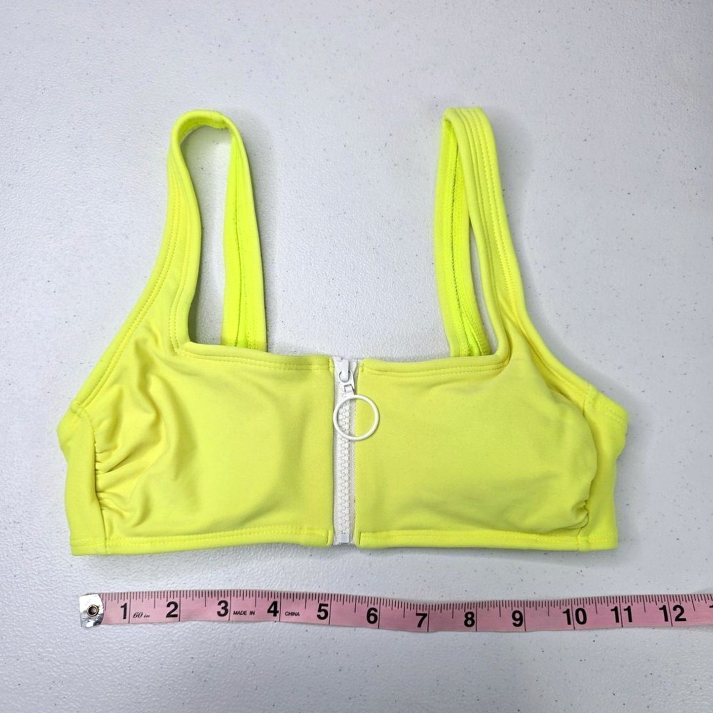 Y2K Green Zipper Mermaid 90s Bikini Top Swimwear Retro Vintage Swimsuit XS