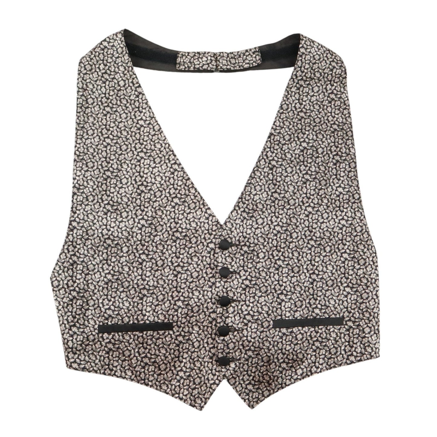 Gray Short Open Back Welt Pocket 5 Button Point Silk Waistcoat Tuxedo Vest S/M