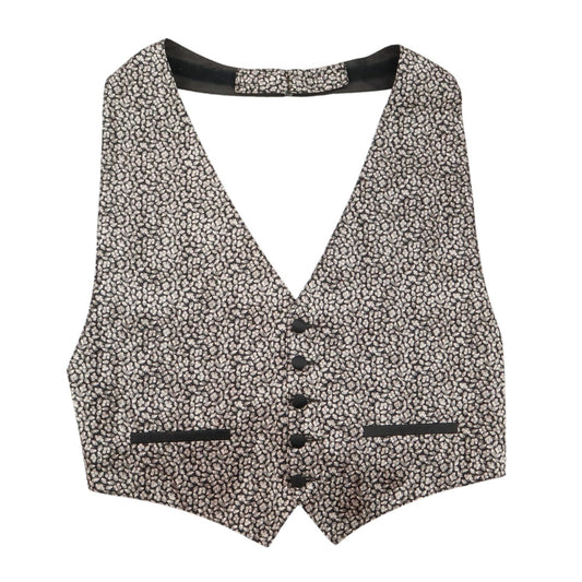 Gray Short Open Back Welt Pocket 5 Button Point Silk Waistcoat Tuxedo Vest S/M