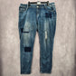 062. Almost Famous Blue Patch Stretch Skinny Taper Denim Pants Jean 18
