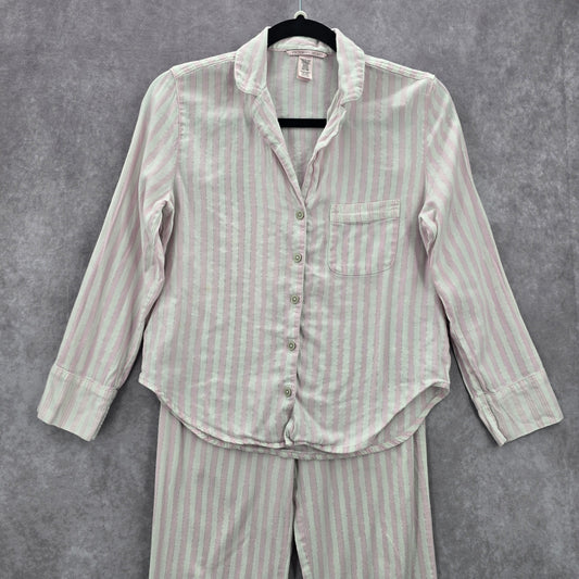 Victoria Secrets Pink White Striped Top Pant Pajama Set Extra Small XS