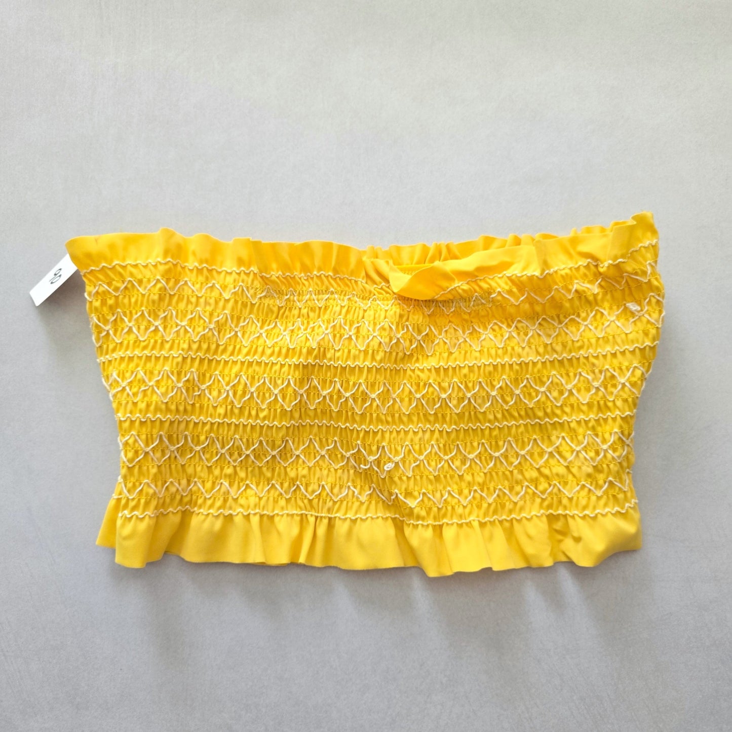 Y2K VTG Yellow Ruffle Smock Bandeau Coquette Retro Swimwear Bikini Top Medium