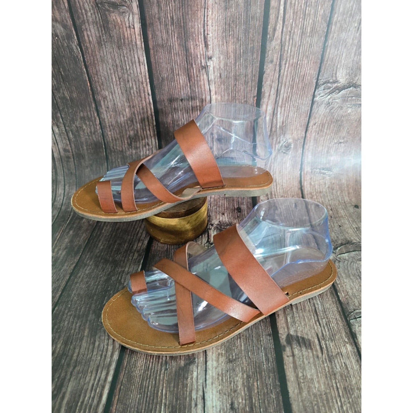 Donnaddi Brown Flat Strap Open Toe Sandals 8.5