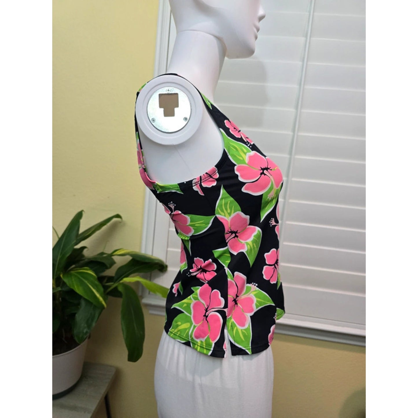 Jantzen Black Floral Tropical Sleeveless Tank Top Medium 8