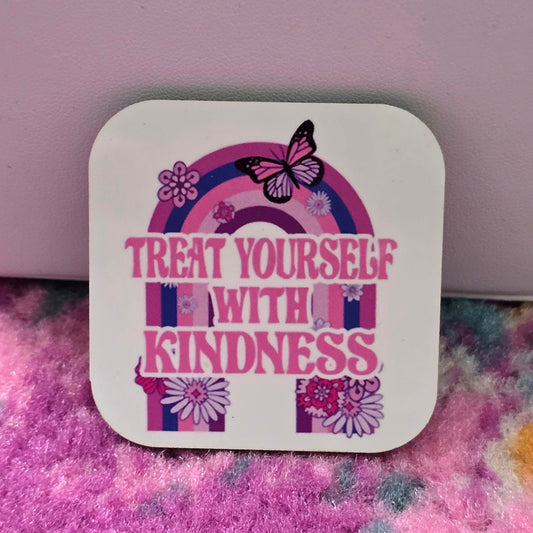 Treat Yourself with Kindness Rainbow Handmade Square Refrigerator Magnet