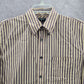 Dockers Button Down Long Sleeve Stripe Purple Cream Work Mens Shirt Medium