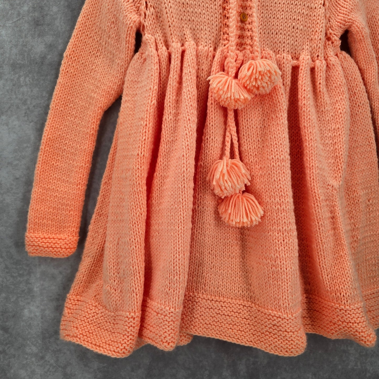 Orange Knit Button Up Tassel Handmade Flare Long Sleeve Girls Dress M Medium