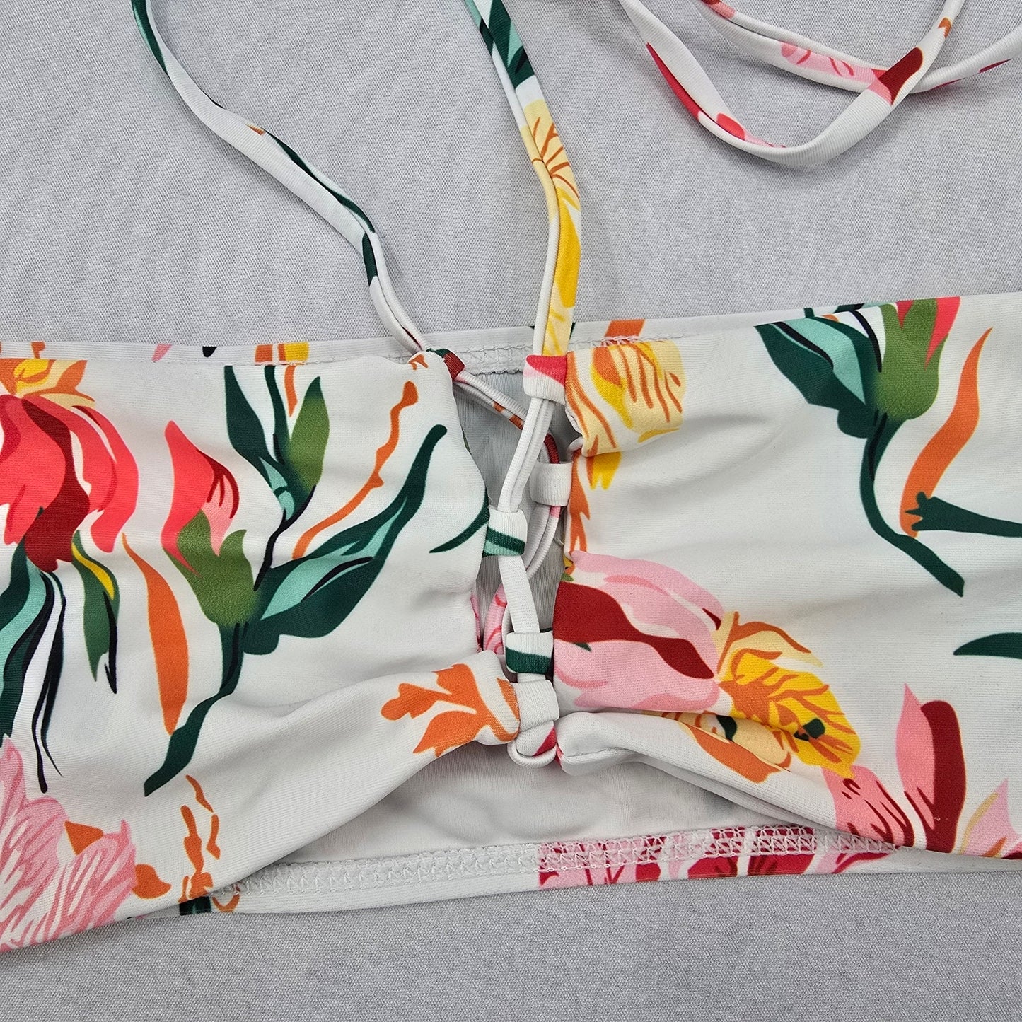 Zaful White Floral Bandeau Beach Bra Bikini Bralette Swim Top M Medium