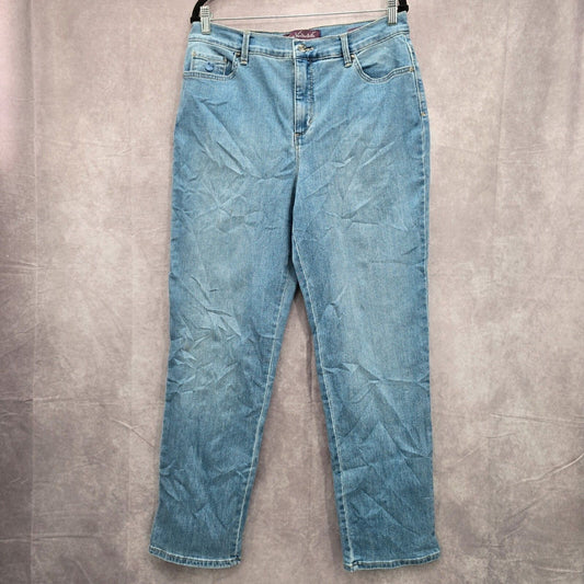 Gloria Vanderbilt Amanda Light Blue Zip Up Button Womens Regular Jeans Size 12