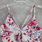 White Purple Floral Crisscross String Padded Swimwear Bikini Top L Large