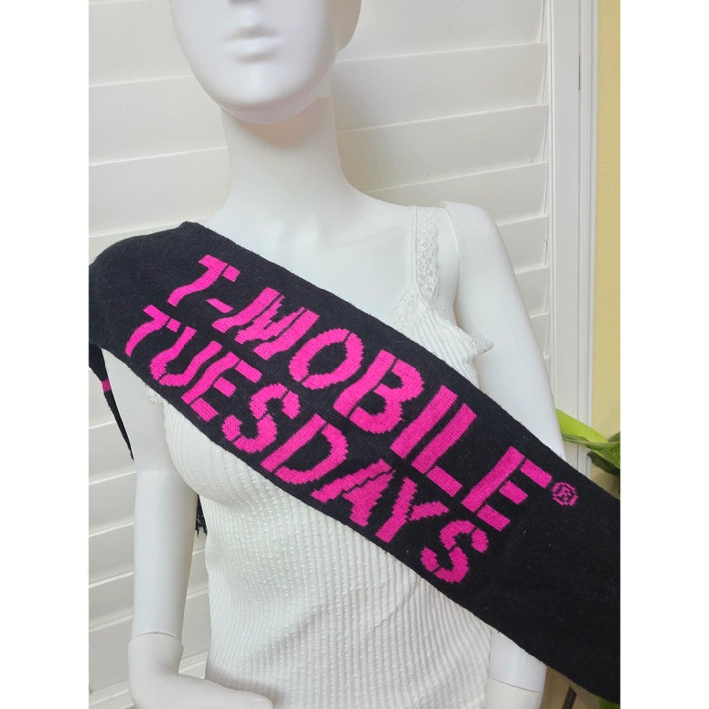Black TMobile Tuesday Logo Fringe Cozy 90s Scarf OSFM