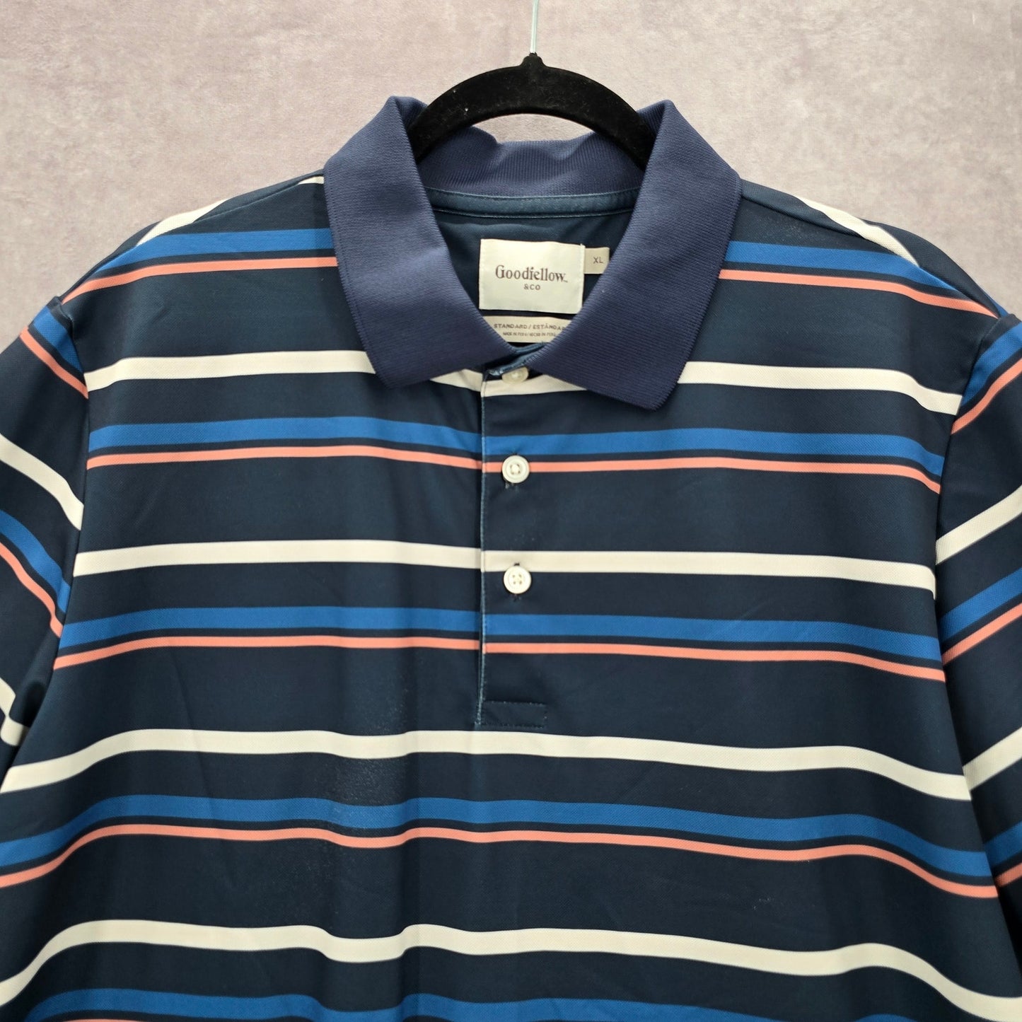 Goodfellow & Co Blue Stripe Short Sleeve Golf Polo Active Mens Shirt Top XL