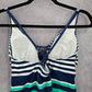 Liz Claiborne Blue Green White Stripe Padded Swimwear Tankini Top S Small