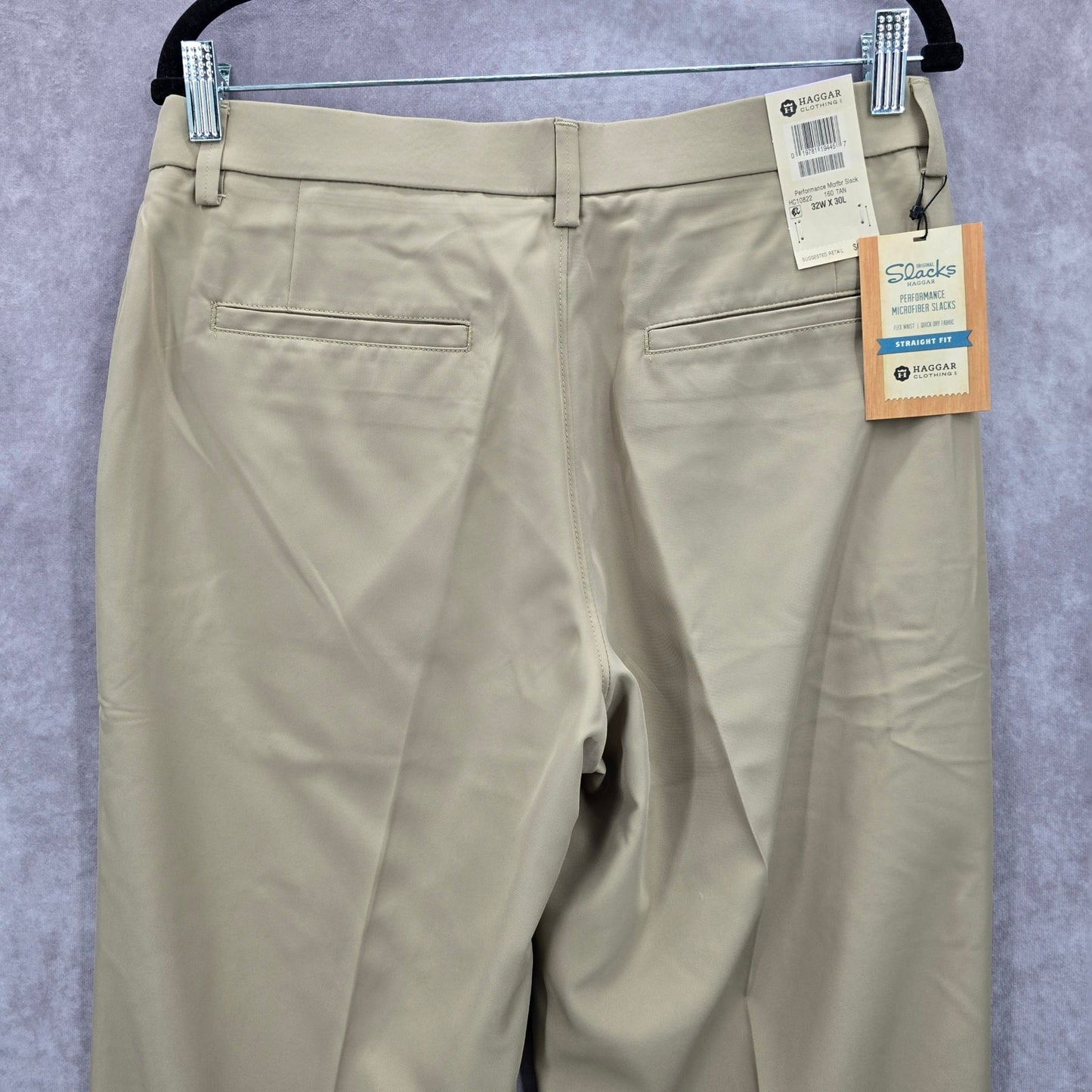Haggar Tan Performance Microfiber Slacks Dress Pants Plain Straight Fit 32Wx30L