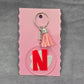Letter Keychain Clear Silver Circle Handmade Acrylic Tassel Flower N Pink