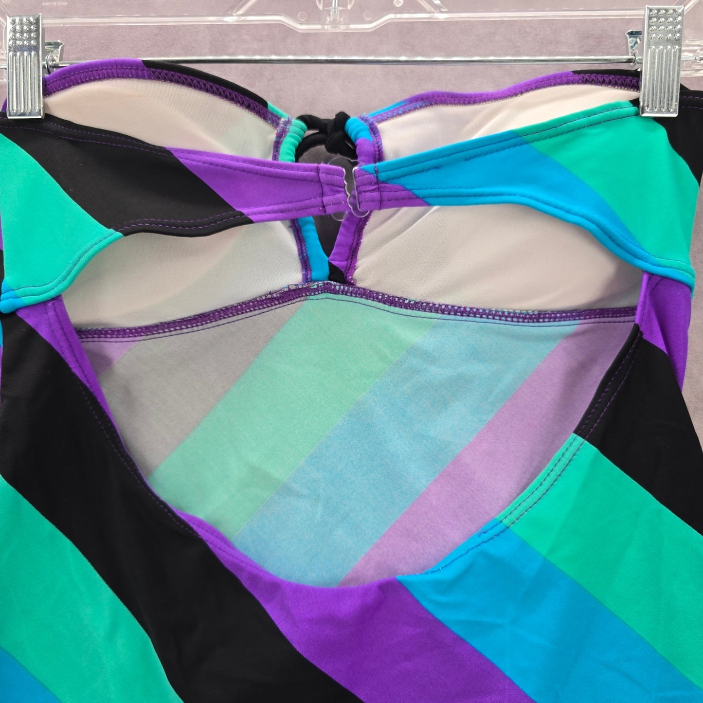 Hula Honey Purple Stripe Tube Cutout Padded Swimwear Tankini Top Medium M