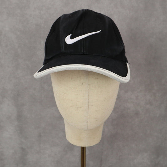 Nike Black White Raw Logo Cloth Strap Athletic Golf Baseball Cap Hat Small