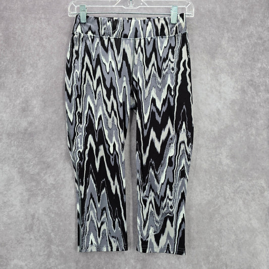 Reebok Black Gray Print Cropped capri Athletic Pants Bottoms Leggings S Small