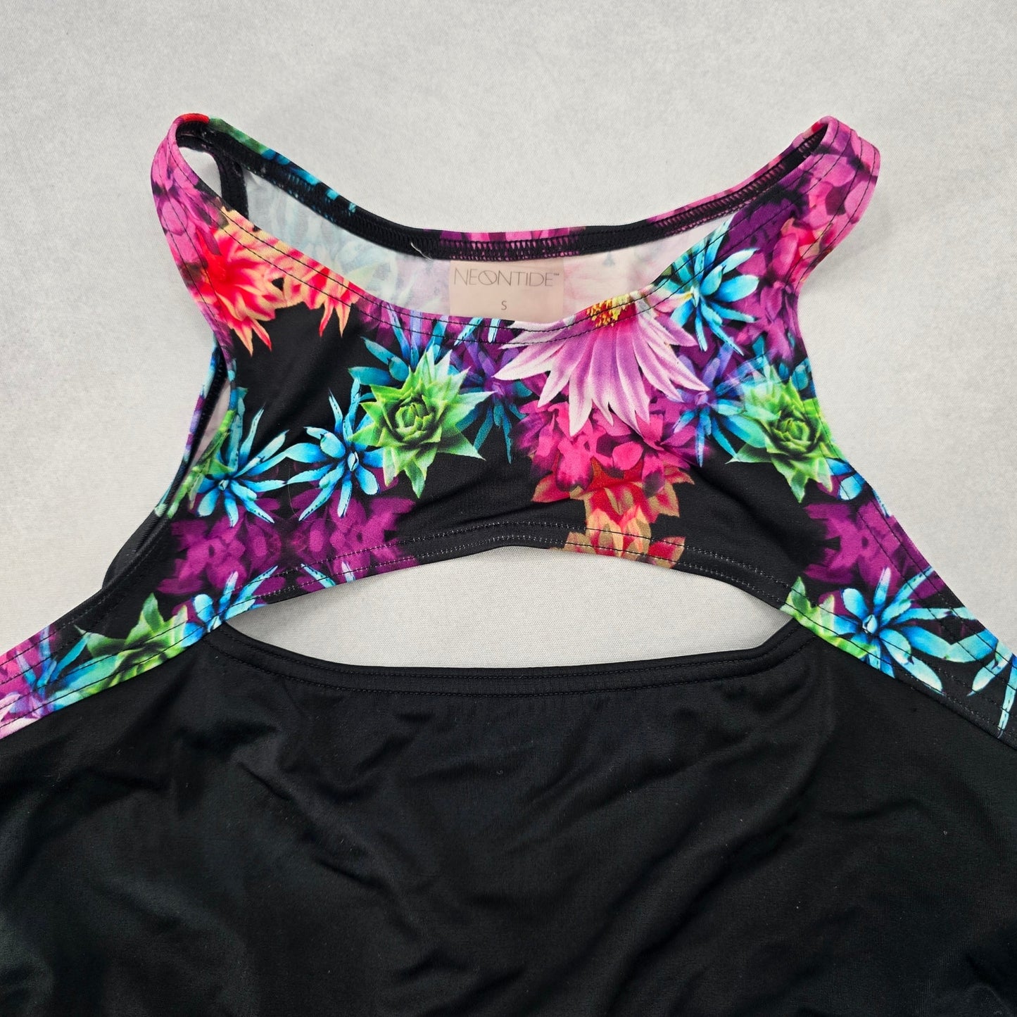 Neontide Black Floral Sports Bra Cutout Active Bikini Bralette Swim Top S Small