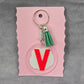 Letter Keychain Clear Silver Circle Handmade Acrylic Tassel Flower V Green