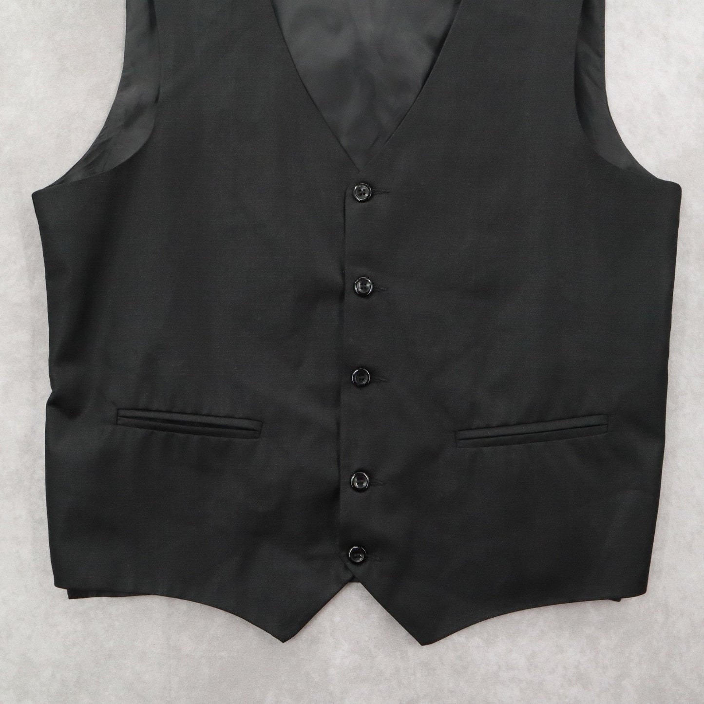Black 5 Button Welt Pocket Point Waistcoat Formal Preppy Tuxedo Suit Vest L 44R