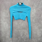 Shein Blue Crop Cutout Long Sleeve Top Small